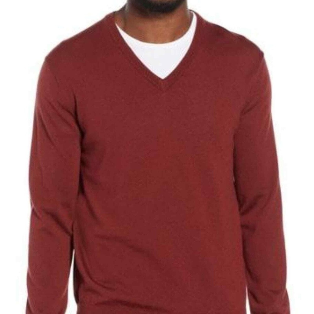 J Crew Men's 100% Merino Wool Burnt Orange V-Neck Sweater Size Medium
